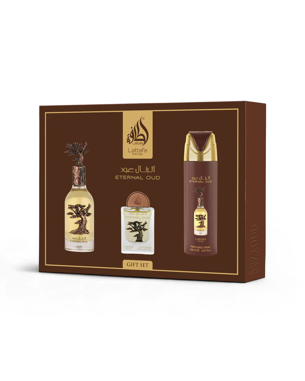 Conjunto Perfume + Miniatura + Ambientador - ETERNAL OUD by Lattafa