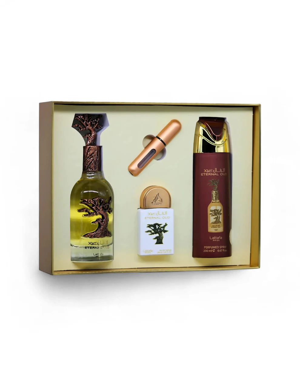 Conjunto Perfume + Miniatura + Ambientador - ETERNAL OUD by Lattafa
