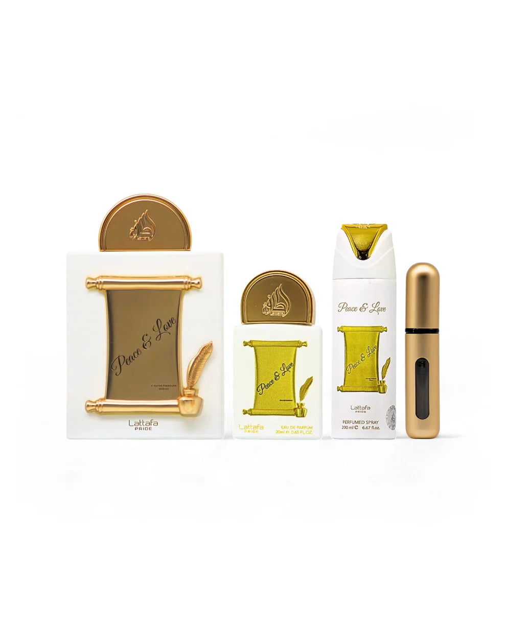 Conjunto Perfume + Miniatura + Desodorizante - Peace and love by Lattafa